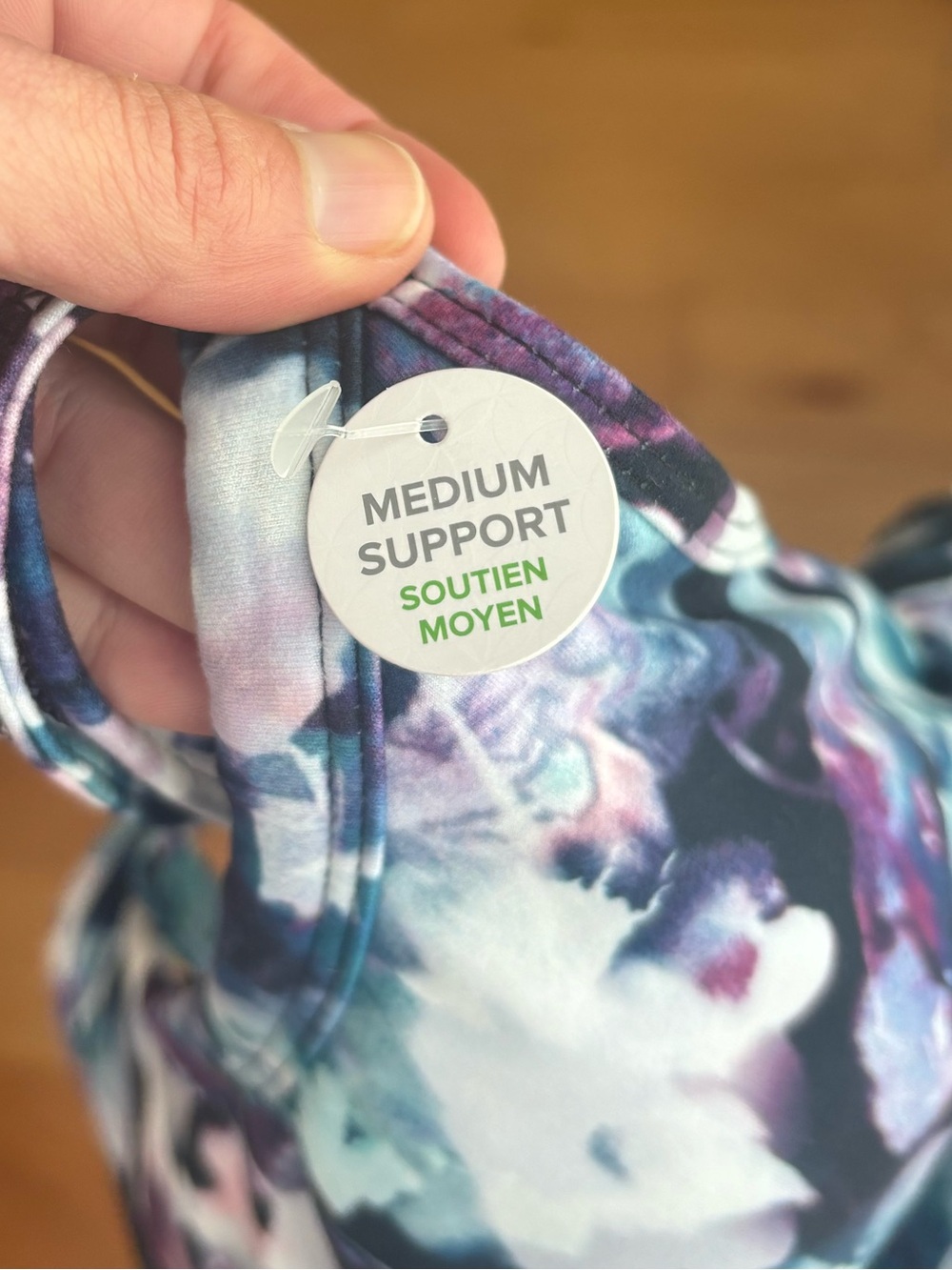 Gaiam NWT Floral Strappy Sports Bra XS Medium Support Blue Purple Yoga - Picture 9 of 10